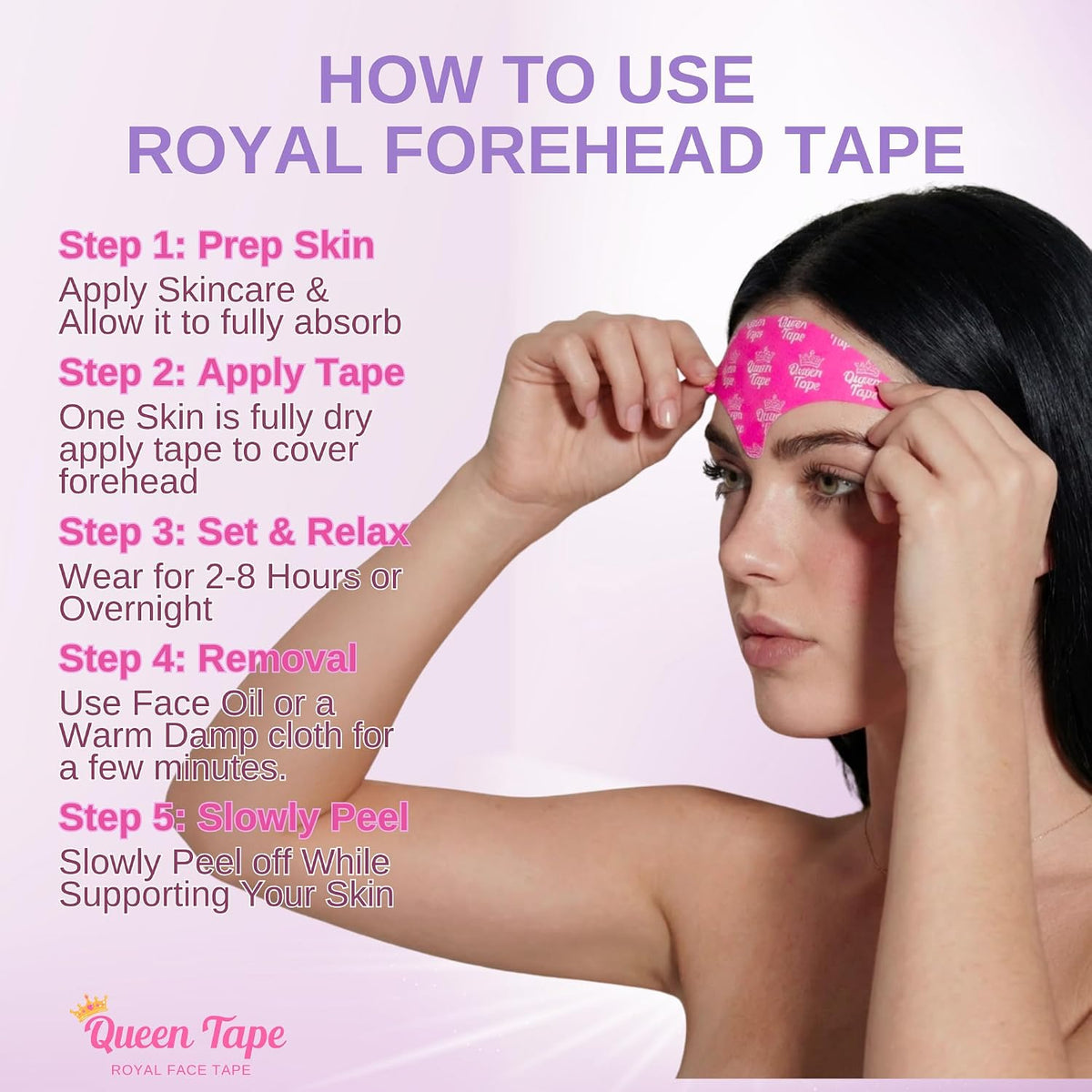 Queen Royal Forehead Tape - Wrinkle Smoothing Forehead Tape Skincare Infused Hyaluronic Acid & Peptides (20 Pcs)
