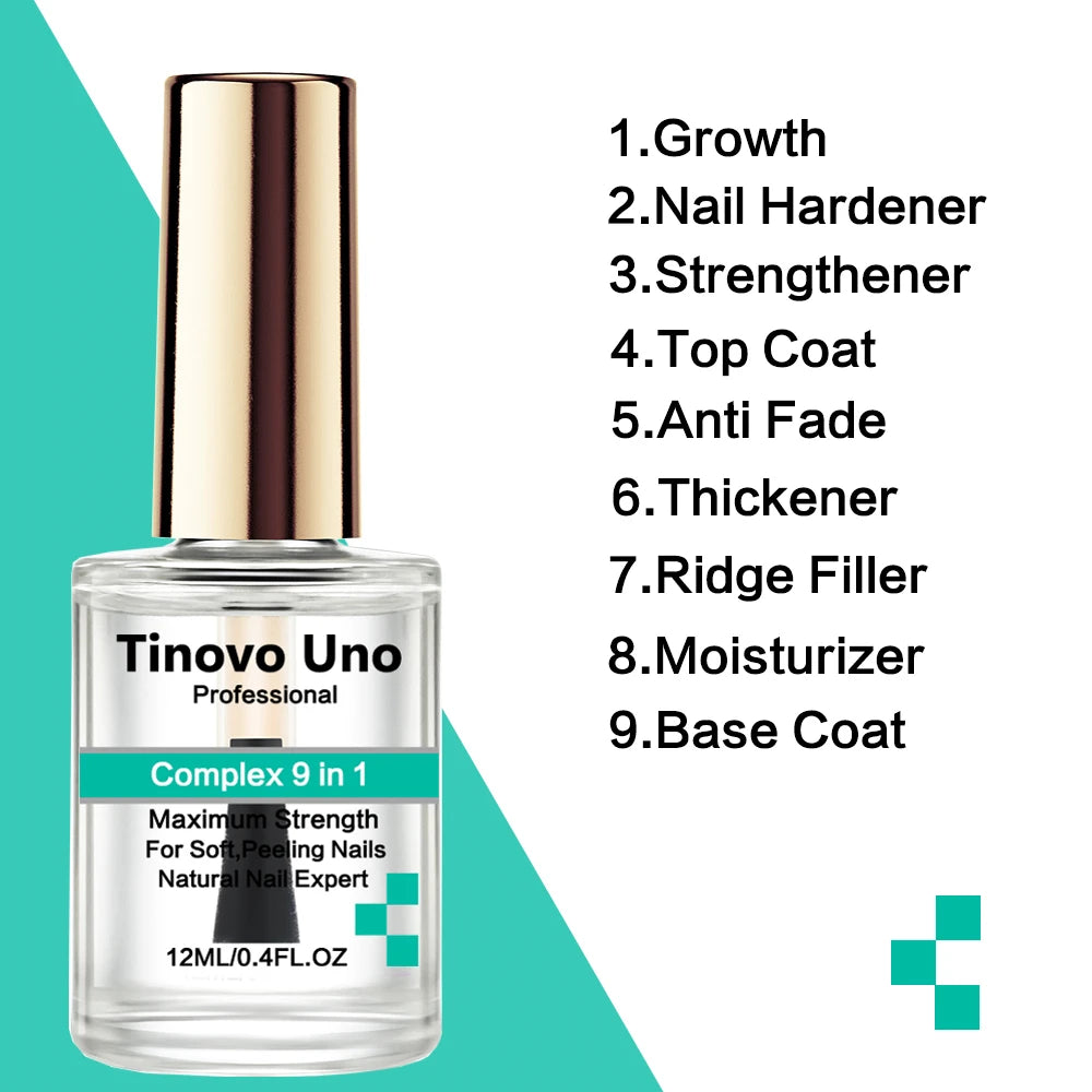 Tinovo Uno Natural Nail Growth Complex 9 in 1 Nail Art Treatment Therapy for Repair Care Thin Brittle Nails Top Coat Hardener