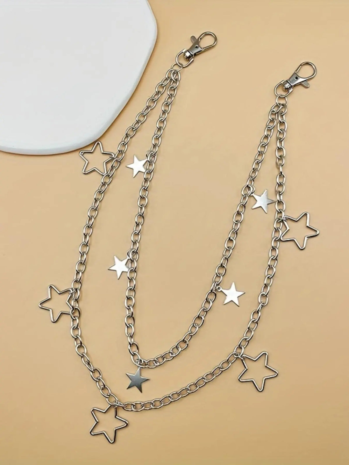 Elegant Star Detail Double Layered Chain Belt, Star Decorated Belt, Punk Style Belt, Punk Retro Alloy Waist Chain, Hip-Hop Rock Waist Chain, Fashion All-Match Clothes Accessories for Women and Men, Stylish Belts, Cool Belts