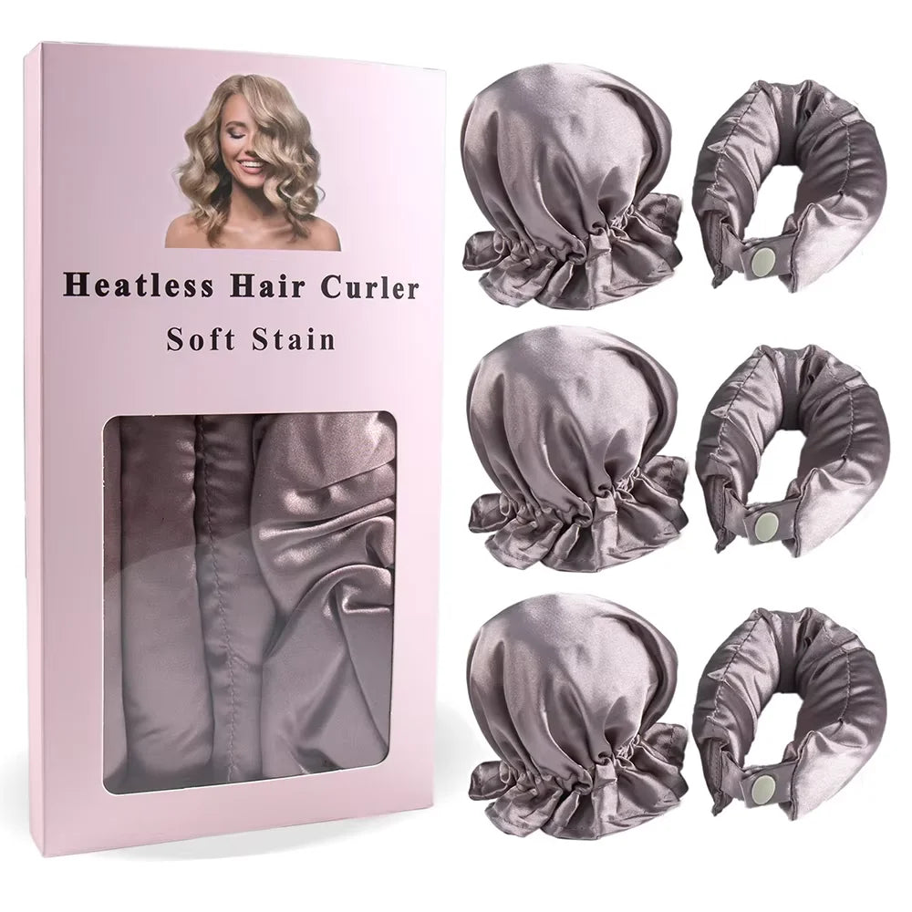 Transform Your Locks with the 3Pc Satin Heatless Curling Rod Set - Effortless Overnight Curls and Stylish Hairdos!