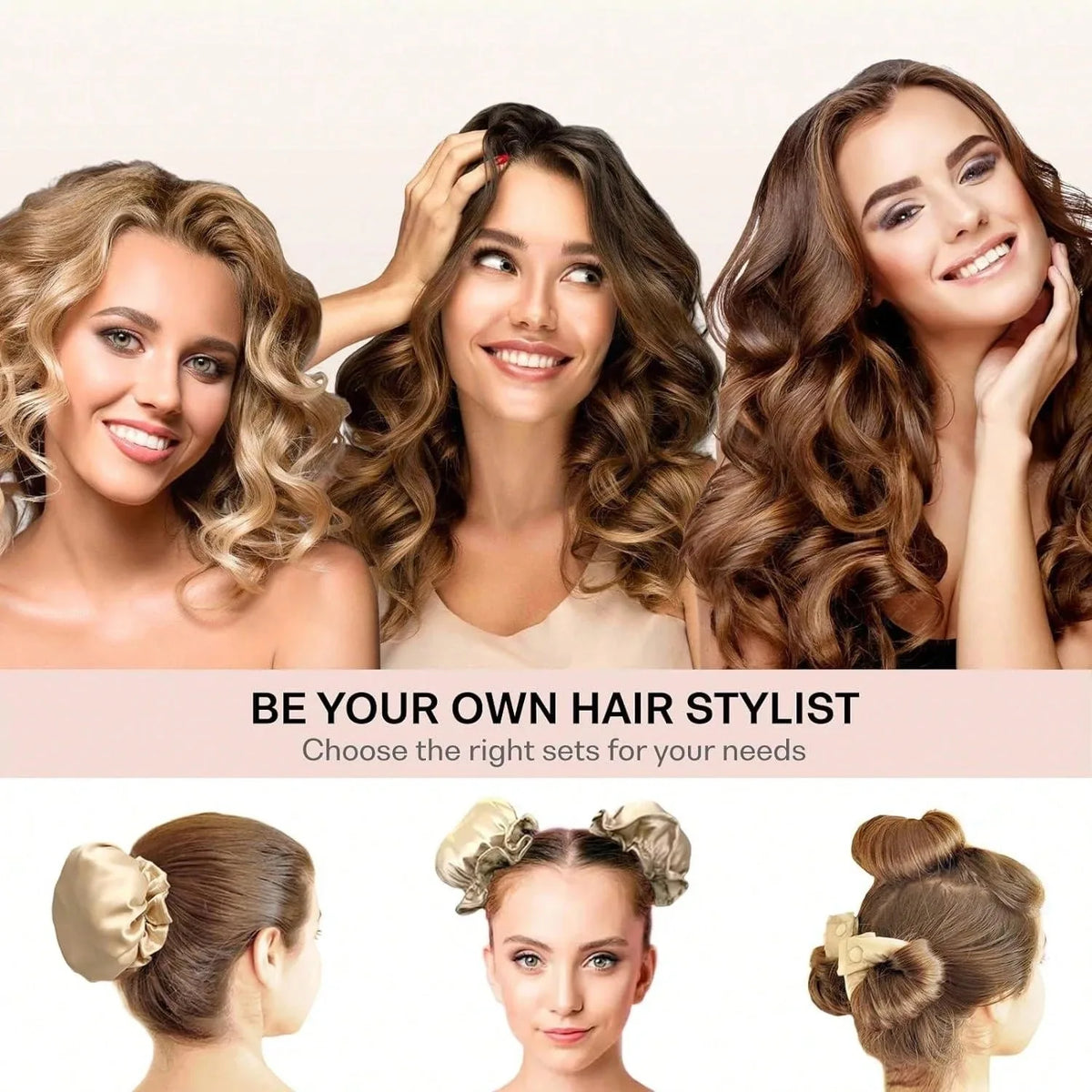 Transform Your Locks with the 3Pc Satin Heatless Curling Rod Set - Effortless Overnight Curls and Stylish Hairdos!