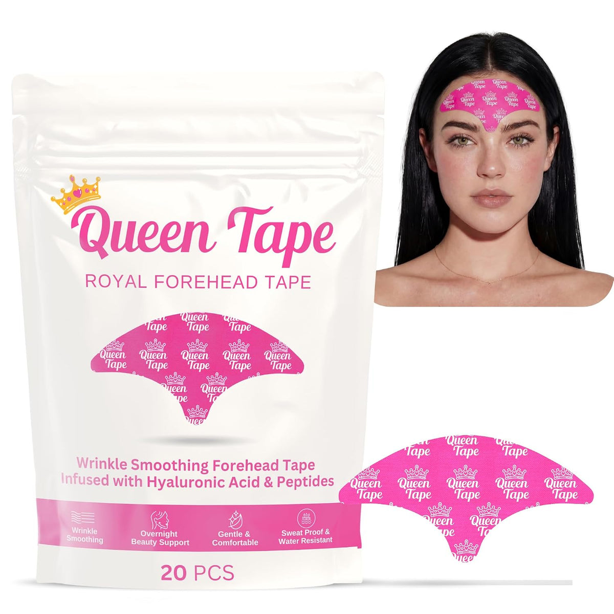 Queen Royal Forehead Tape - Wrinkle Smoothing Forehead Tape Skincare Infused Hyaluronic Acid & Peptides (20 Pcs)