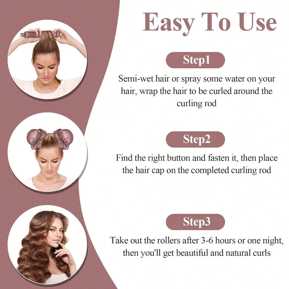 Transform Your Locks with the 3Pc Satin Heatless Curling Rod Set - Effortless Overnight Curls and Stylish Hairdos!
