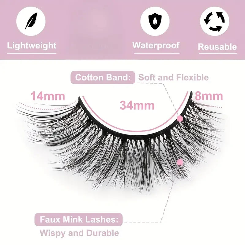 Kiromiro 3D Faux Mink Eyelashes,14 Pairs Natural Style Fluffy Cat-Eye Effect,Thick and Curled Design,Makeup Essentialskiromiro 3