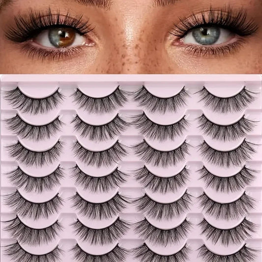 Kiromiro 3D Faux Mink Eyelashes,14 Pairs Natural Style Fluffy Cat-Eye Effect,Thick and Curled Design,Makeup Essentialskiromiro 3
