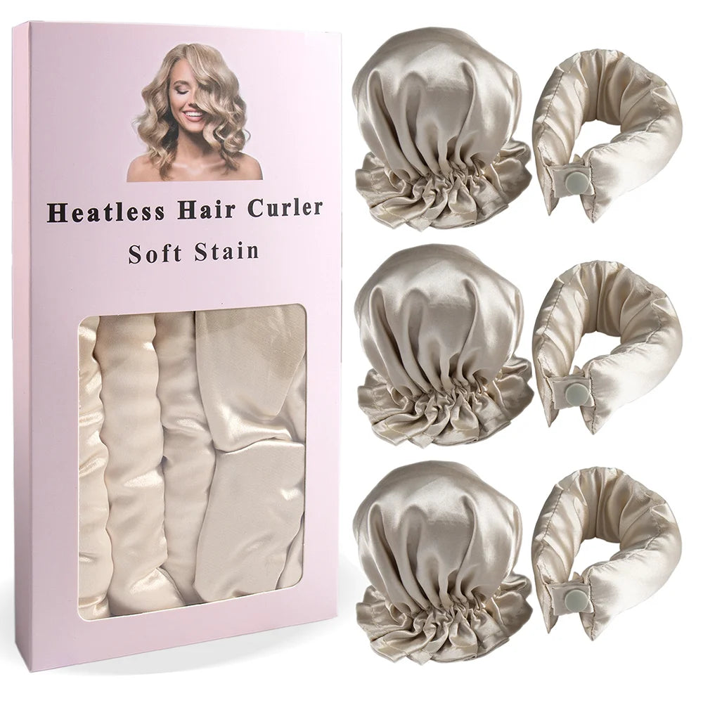 Transform Your Locks with the 3Pc Satin Heatless Curling Rod Set - Effortless Overnight Curls and Stylish Hairdos!