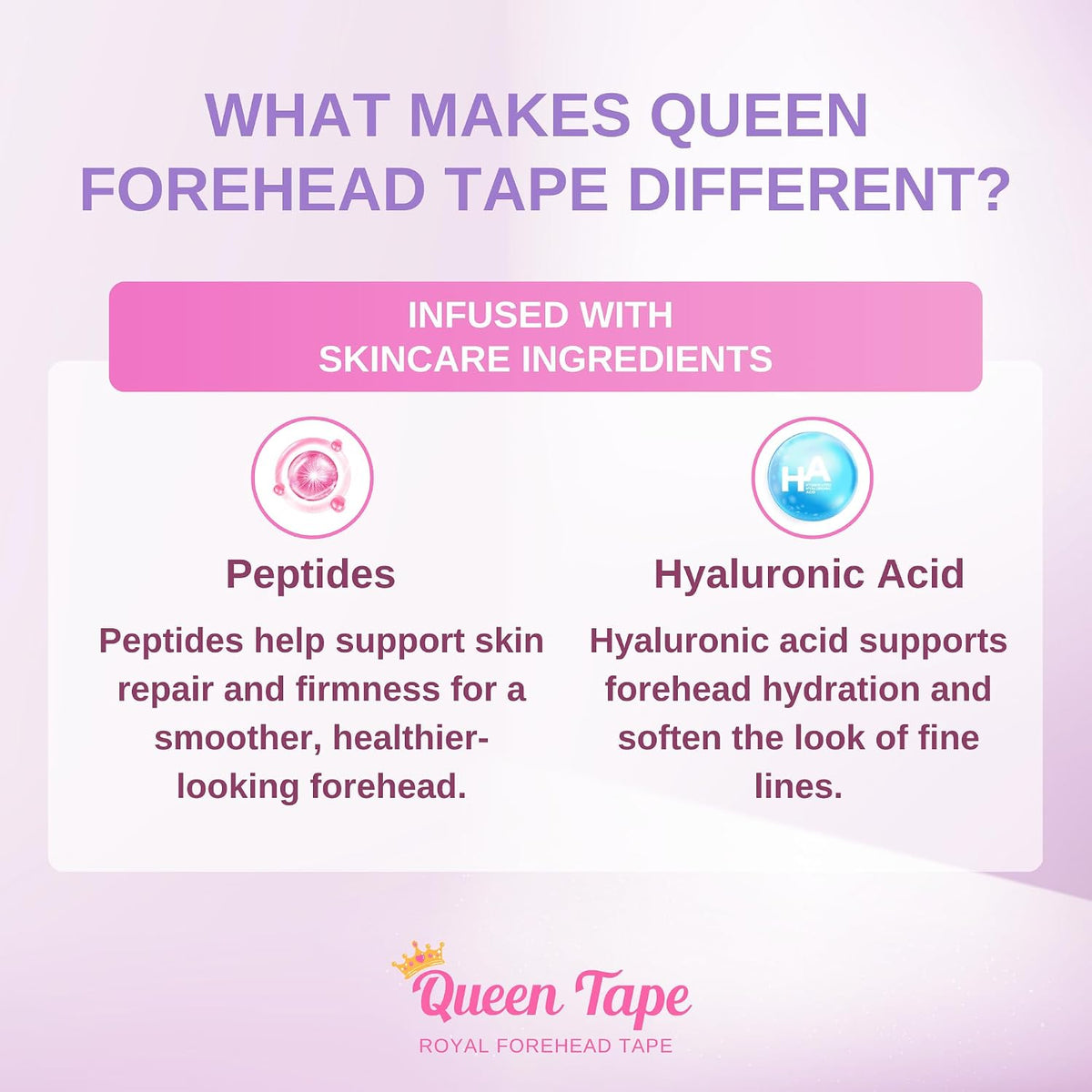 Queen Royal Forehead Tape - Wrinkle Smoothing Forehead Tape Skincare Infused Hyaluronic Acid & Peptides (20 Pcs)