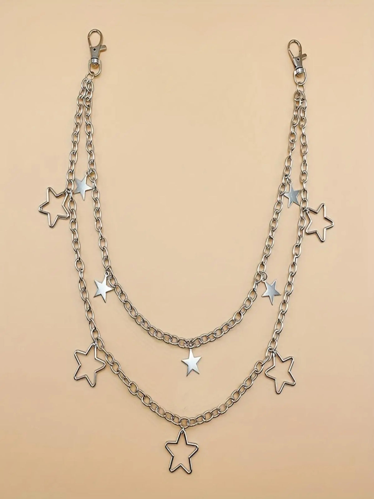 Elegant Star Detail Double Layered Chain Belt, Star Decorated Belt, Punk Style Belt, Punk Retro Alloy Waist Chain, Hip-Hop Rock Waist Chain, Fashion All-Match Clothes Accessories for Women and Men, Stylish Belts, Cool Belts