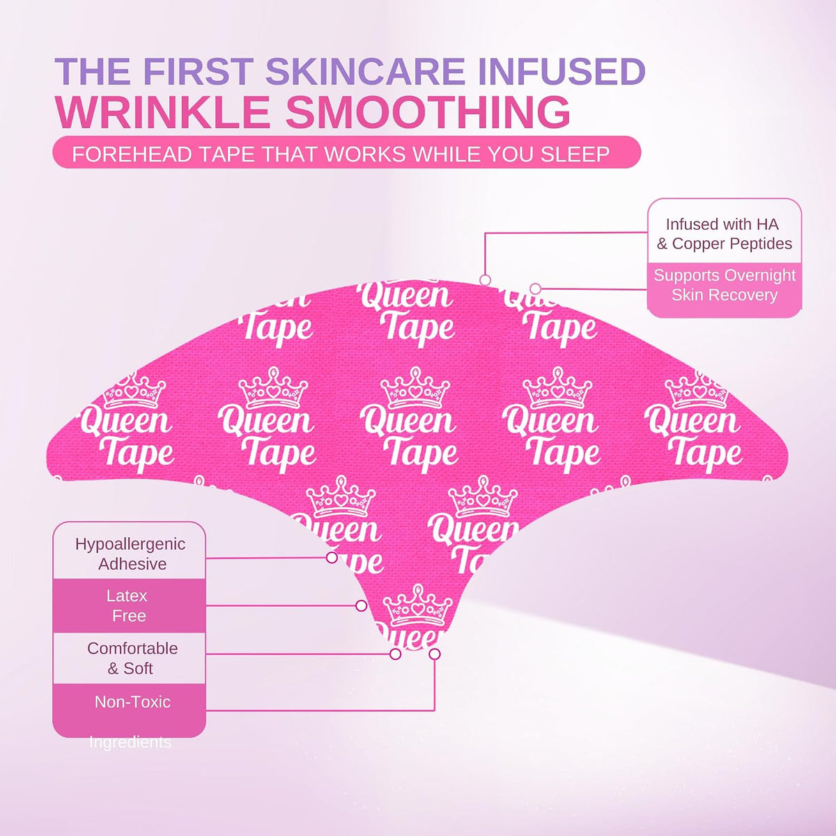Queen Royal Forehead Tape - Wrinkle Smoothing Forehead Tape Skincare Infused Hyaluronic Acid & Peptides (20 Pcs)