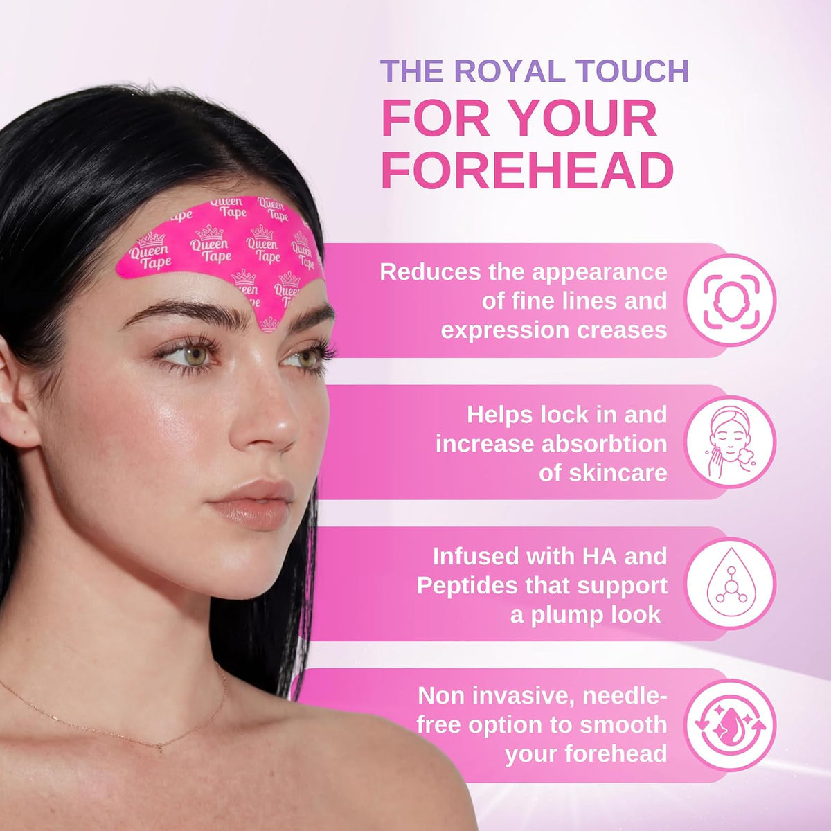 Queen Royal Forehead Tape - Wrinkle Smoothing Forehead Tape Skincare Infused Hyaluronic Acid & Peptides (20 Pcs)